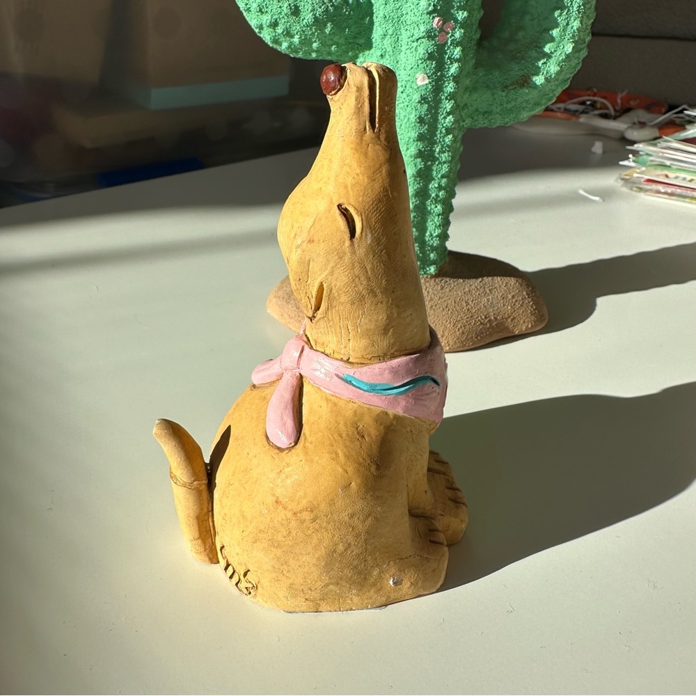 Yellow/Gold Desert Dog Figurine with Pink Scarf and Cactus - Picture 2 of 7